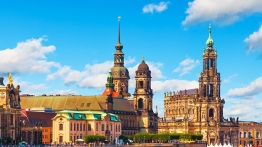 Old town cityscape from the Elbe River in Dresden, Germany