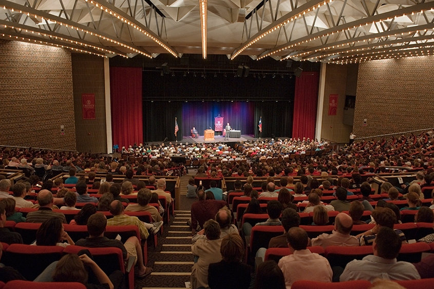 Full audience for on stage performance in Laurie Auditorium