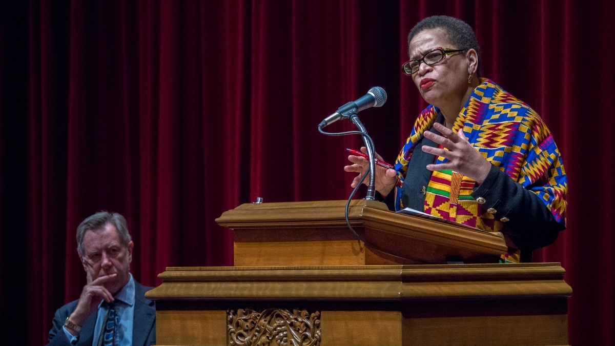 Julianne Malveaux speaking at Trinity