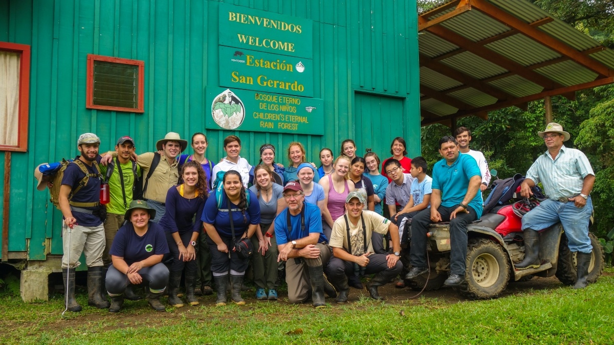 Students gather with locals at the Children's Eternal Rain Forest in Costa Rica