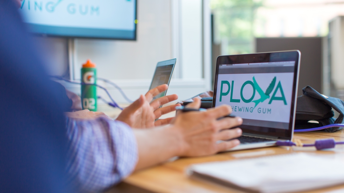 Ploya logo on a computer screen from Trinity's entrepreneurship program