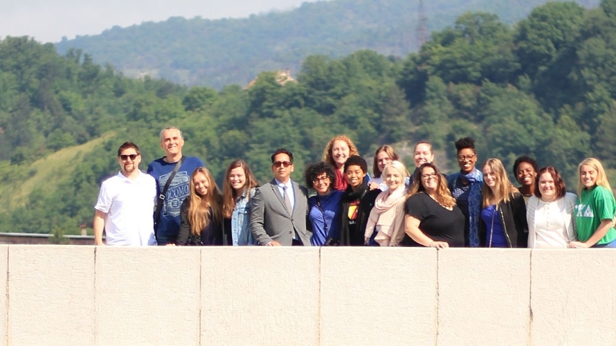 International Studies students gather for photo while studying abroad