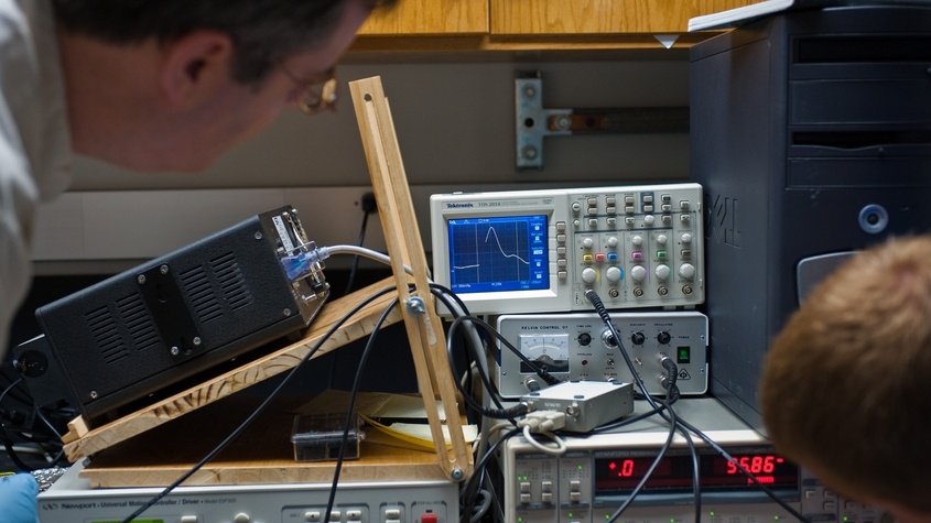 Close up of laser equipment in lab