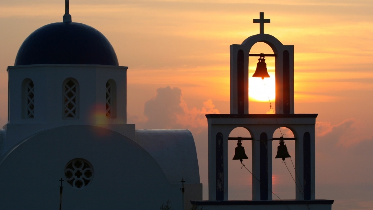 Aerial photo of a Greek church 
